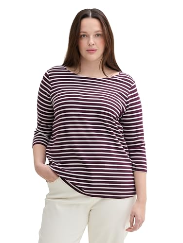 TOM TAILOR Damen Plussize Langarm Shirt mit Struktur,36139 - Berry White Stripe, 50 von TOM TAILOR