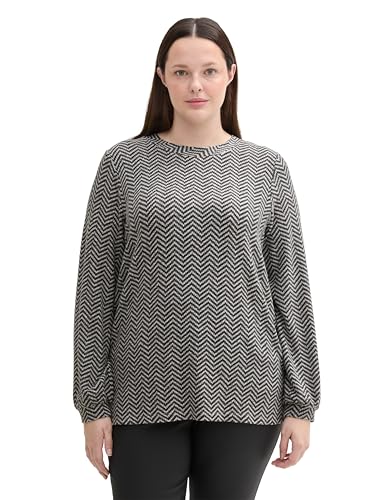 TOM TAILOR Damen Plussize Longsleeve mit Karomuster, 36824 - Printed Heringbone Structure, 48 von TOM TAILOR