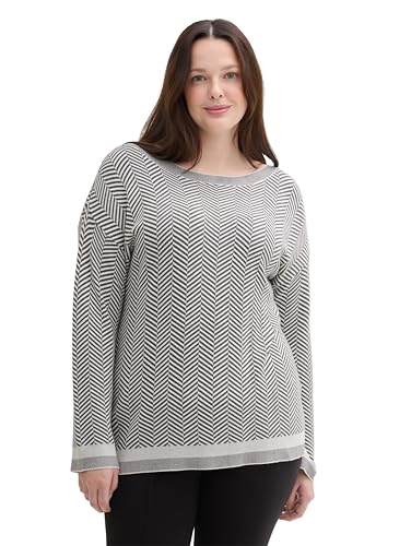 TOM TAILOR Damen Plussize Loose Fit Strickpullover mit Fischgräten-Muster, 36571 - Anthrazit Knit Heringbone, 44 von TOM TAILOR