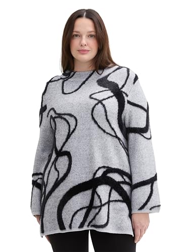 TOM TAILOR Damen Plussize Pullover aus Federgarn, 37086 - Grey Geometric Knit Pattern, 44 von TOM TAILOR