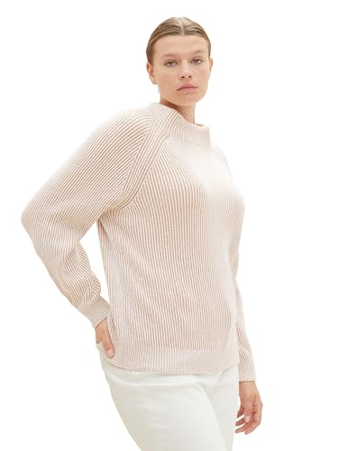 TOM TAILOR Damen Plussize Pullover mit Stehkragen, offwhite beige plaited rib, 50 von TOM TAILOR