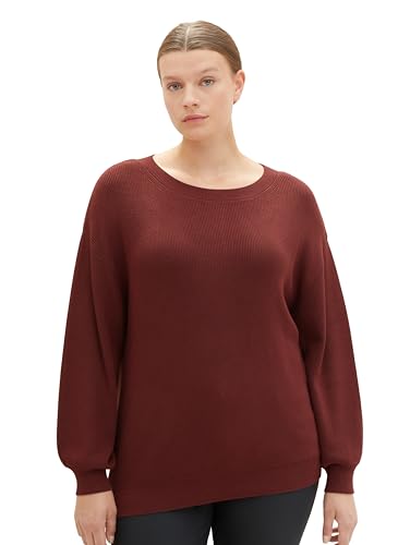 TOM TAILOR Damen Plussize Strickpullover mit Stehkragen, raisin, 52 von TOM TAILOR