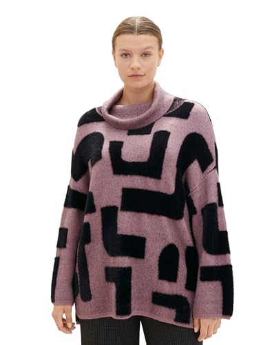 TOM TAILOR Damen Plussize Rollkragen-Pullover mit Muster, lilac geometric knit pattern, 50 von TOM TAILOR