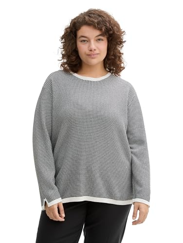 TOM TAILOR Damen Plussize Strickpullover aus Baumwolle, 36994 - Black White Bubble Knit Design, 50 von TOM TAILOR