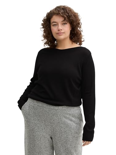 TOM TAILOR Damen Plussize Strickpullover mit U-Boot-Ausschnitt, 14482 - Deep Black, 46 von TOM TAILOR