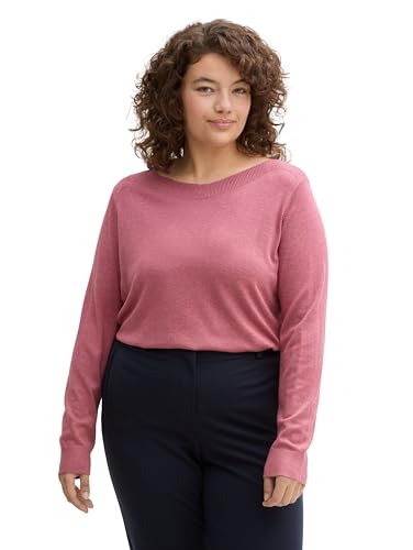 TOM TAILOR Damen Plussize Strickpullover mit U-Boot-Ausschnitt, 22829 - Wine Rose Melange Inject, 50 von TOM TAILOR