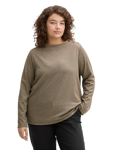 TOM TAILOR Damen Plussize Sweatshirt mit Knopfleiste, 36987 - Cargo Beige Mini Pepita, 54 von TOM TAILOR