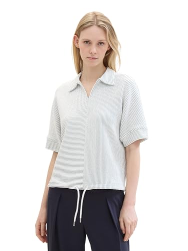 TOM TAILOR Damen Polo Sweatshirt, 34869 - Offwhite Green Stripe Ck, XXL von TOM TAILOR