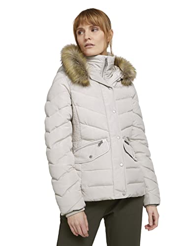 TOM TAILOR Damen Pufferjacke mit Kunstfell-Kapuze 1020604, 17450 - Dusty Alabaster, M von TOM TAILOR