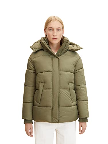 TOM TAILOR Damen Pufferjacke mit Kapuze 1032483, 10905 - Tree Moss Green, L von TOM TAILOR