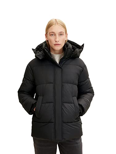 TOM TAILOR Damen Pufferjacke mit Kapuze 1032483, 14482 - Deep Black, L von TOM TAILOR