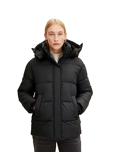 TOM TAILOR Damen Pufferjacke mit Kapuze 1032483, 14482 - Deep Black, L von TOM TAILOR