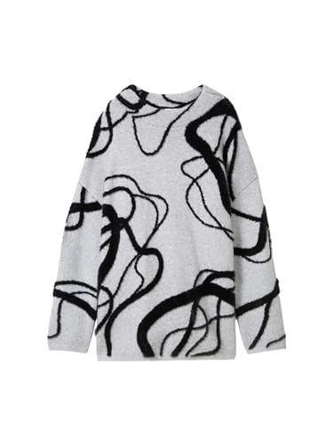 TOM TAILOR Damen Pullover aus Federgarn, 37086 - Grey Geometric Knit Pattern, XS von TOM TAILOR