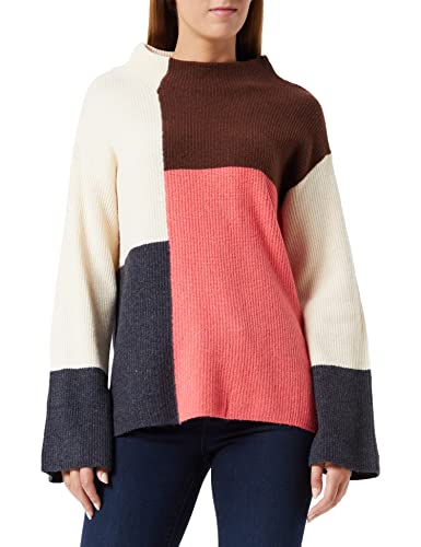 TOM TAILOR Damen Pullover mit Colorblock 1032620, 30993 - Brown Pink Colorblock, L von TOM TAILOR