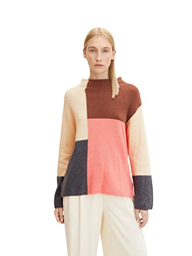 TOM TAILOR Damen Pullover mit Colorblock 1032620, 30993 - Brown Pink Colorblock, M von TOM TAILOR