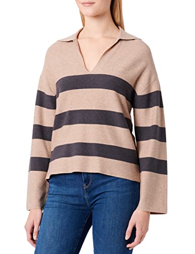 TOM TAILOR Damen Pullover mit Polokragen 1032599, 30189 - Beige Large Knit Stripe, M von TOM TAILOR