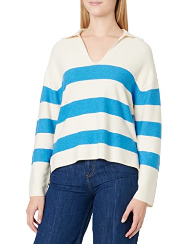 TOM TAILOR Damen Pullover mit Polokragen 1032599, 30190 - Blue Large Knit Stripe, L von TOM TAILOR