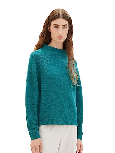 TOM TAILOR Damen 1037742 Pullover mit Stehkragen, 32402-ever Green Melange, L von TOM TAILOR