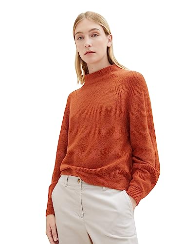 TOM TAILOR Damen 1037742 Pullover mit Stehkragen, 32403-gold Flame orange Melange, XL von TOM TAILOR