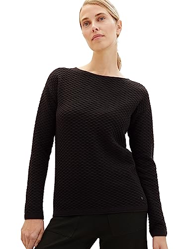 TOM TAILOR Damen 1038884 Pullover mit Struktur, 14482-deep Black, L von TOM TAILOR