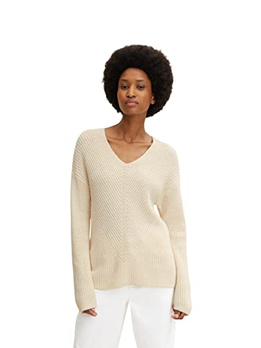 TOM TAILOR Damen Pullover mit V-Ausschnitt 1034068, 28130 - Soft Buttercream, 3XL von TOM TAILOR