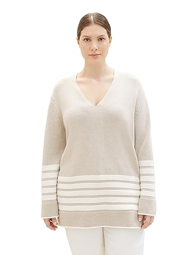 TOM TAILOR Damen 1039912 Pullover mit V-Ausschnitt Optik, 32398-clouds Grey Melange, 48 von TOM TAILOR