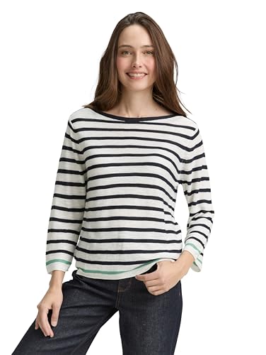 TOM TAILOR Damen 1046539 Pullover, 37829-Offwhite Green Navy Stripe, XXL von TOM TAILOR