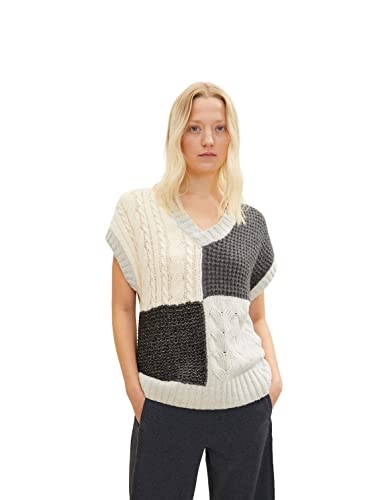 TOM TAILOR Damen Pullunder mit Zopfmuster 1034060, 30808 - Grey Patched Design, M TOM TAILOR Damen Pullunder mit Zopfmuster 1034060, 30808 - Grey Patched Design, M von TOM TAILOR