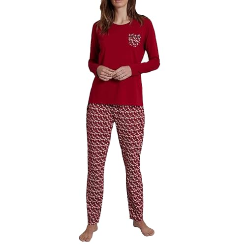 TOM TAILOR Damen Pyjama Rundhals, X-Mas, rot, 46 von TOM TAILOR