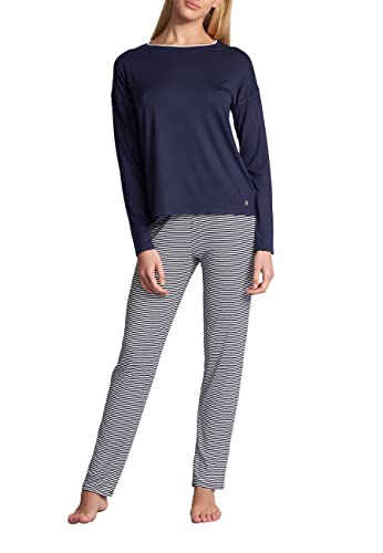 TOM TAILOR Damen Pyjama Schlafanzug Langarm blau quergestreift 40 von TOM TAILOR