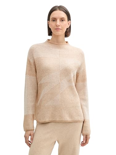 TOM TAILOR Damen RIPP Strickpullover mit Muster, 37006 - Beige Plaited Structure Knit, M von TOM TAILOR