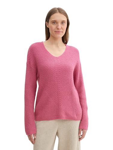 TOM TAILOR Damen RIPP Strickpullover mit V-Ausschnitt, 35895 - Pink Velvet Melange, XXL von TOM TAILOR