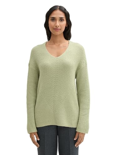 TOM TAILOR Damen RIPP Strickpullover mit V-Ausschnitt, 36510 - Pure Sage Melange, M von TOM TAILOR