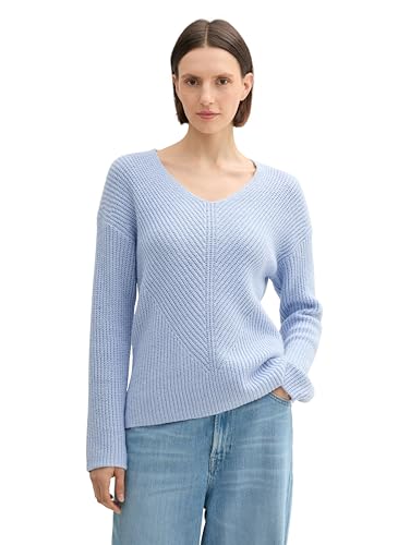 TOM TAILOR Damen RIPP Strickpullover mit V-Ausschnitt, 36520 - Kentucky Blue Melange, XXXL von TOM TAILOR