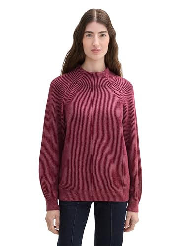 TOM TAILOR Damen RIPP Strickpullover mit Wollanteil, 36333 - BlackBerry Rib Structure, XL von TOM TAILOR