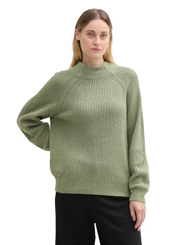 TOM TAILOR Damen RIPP Strickpullover mit Wollanteil, 36881 - Pale Bark Green Rib Structure, XL von TOM TAILOR