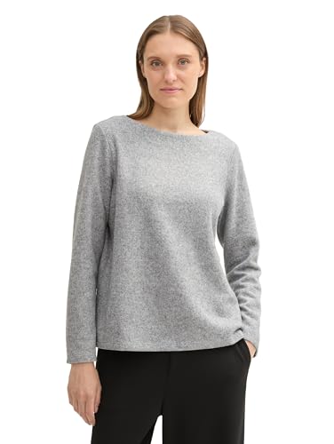 TOM TAILOR Damen RIPP Sweatshirt mit Knöpfen, 21373 - Medium Silver Grey Melange, XXL von TOM TAILOR