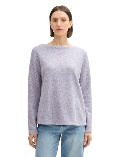 TOM TAILOR Damen RIPP Sweatshirt mit Knöpfen, 33805 - Soft Lavender Melange, L von TOM TAILOR
