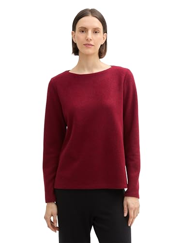 TOM TAILOR Damen RIPP Sweatshirt mit Knöpfen, 36489 - Deep Red Melange, S von TOM TAILOR