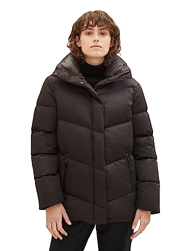 TOM TAILOR Damen 1037572 Recycled Down Puffer-Jacke mit Stehkragen, 14482-deep Black, XS von TOM TAILOR