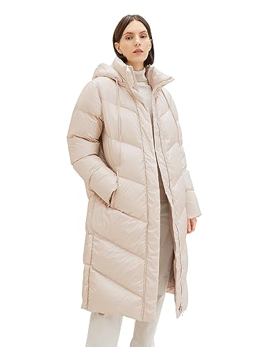 TOM TAILOR Damen Recycled Down Puffer Mantel mit abnehmbarer Kapuze, clouds grey, XXXL von TOM TAILOR