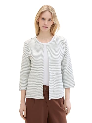 TOM TAILOR Damen Regular Fit Blazer Jacke mit Streifen-Struktur, 34869 - Offwhite Green Stripe Ck, S von TOM TAILOR