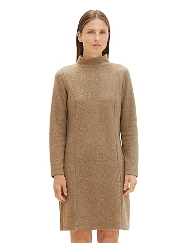 TOM TAILOR Damen Ripp Kleid mit Stehkragen, doeskin melange, 36 von TOM TAILOR