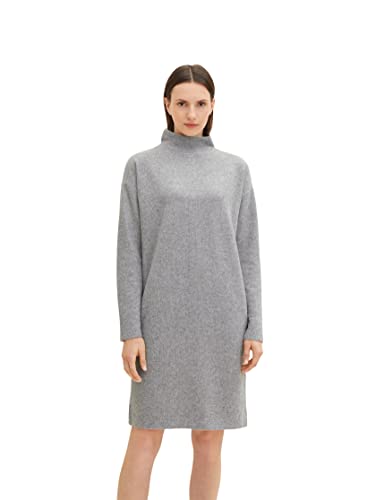 TOM TAILOR Damen 1034037 Rippkleid mit Stehkragen, 30282 - Concrete Grey Melange, 32 von TOM TAILOR