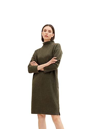 TOM TAILOR Damen 1034037 Rippkleid mit Stehkragen, 30668 - Tarmac Khaki Melange, 42 von TOM TAILOR