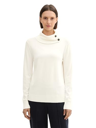 TOM TAILOR Damen Rollkragenpullover mit Knöpfen, 10315 - Whisper White, L von TOM TAILOR