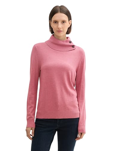 TOM TAILOR Damen Rollkragenpullover mit Knöpfen, 22829 - Wine Rose Melange Inject, XL von TOM TAILOR