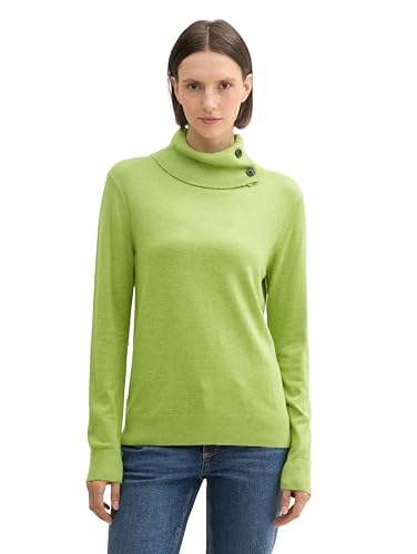 TOM TAILOR Damen Rollkragenpullover mit Knöpfen, 36885 - PEA Green Melange, M von TOM TAILOR