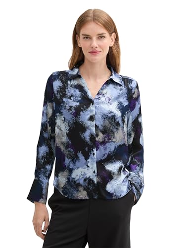 TOM TAILOR Damen Satin Bluse mit Muster, 36558 - Artistic Watercolor Design, 40 von TOM TAILOR