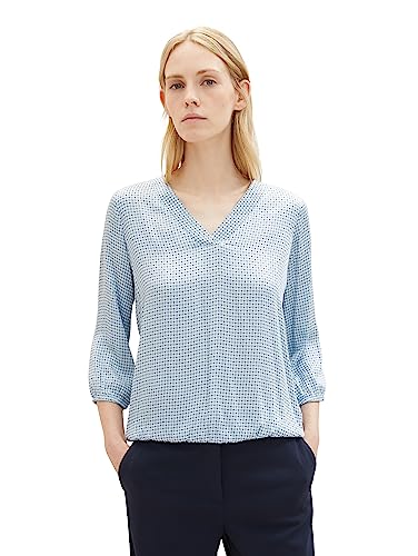 TOM TAILOR Damen 1037892 Satin Bluse mit V-Ausschnitt & Muster, 33768-blue Geometrical Design, 38 von TOM TAILOR